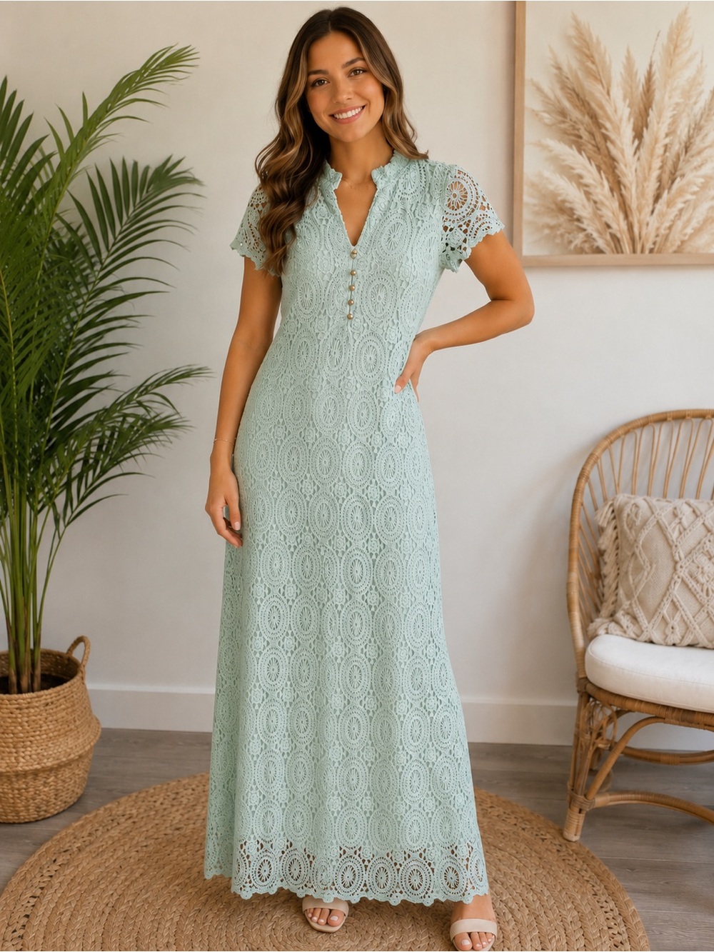 NWT Sail to Sable Sage Green Lace Maxi Dress